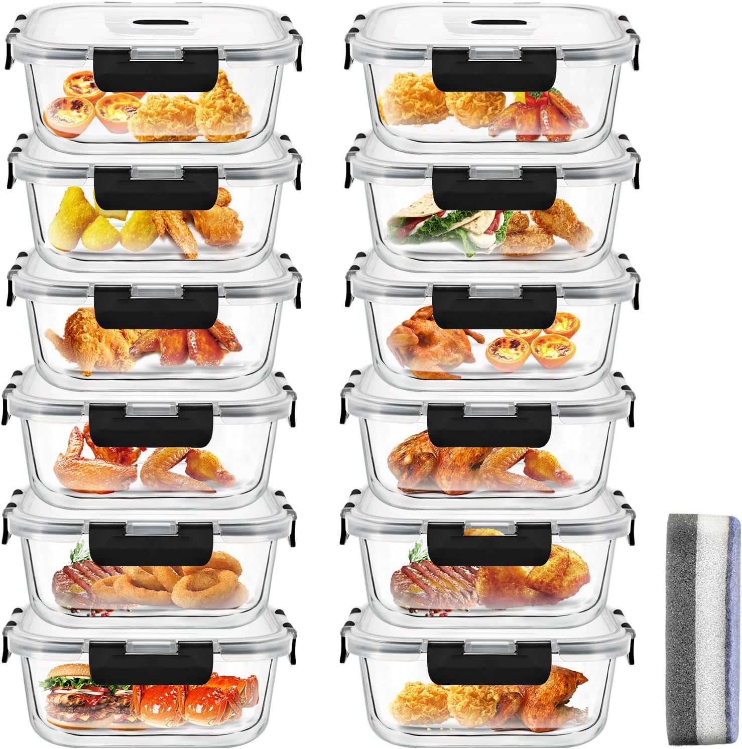 Hcrvvi 12Pcs 320ml Food Storage Containers, Upgraded Snap Glass Containers With...