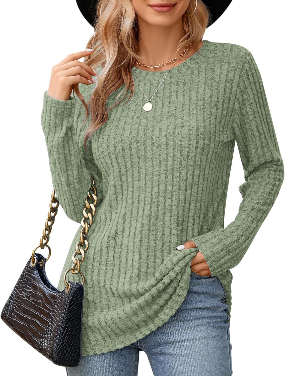 WNEEDU Women's Long Sleeve Tops, Special Lightweight Soft Sweatshirts, Innovativ...
