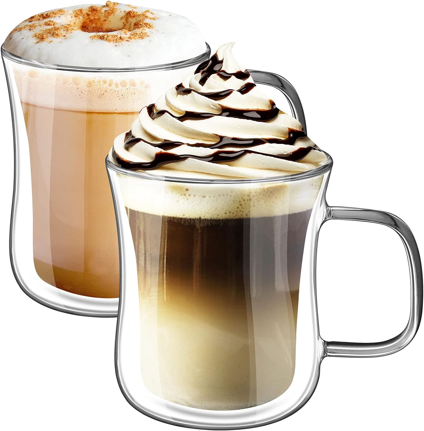 KAMEUN Double Walled Coffee Cups 350ML, Set of 2 Latte Glasses with Handle, Hand...