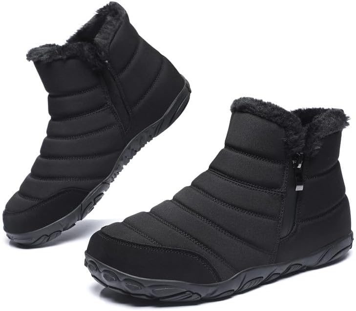 Snow Boots Men Women Winter Ankle Boots Water-Resistant Fur Lined Side Zipper Wa...