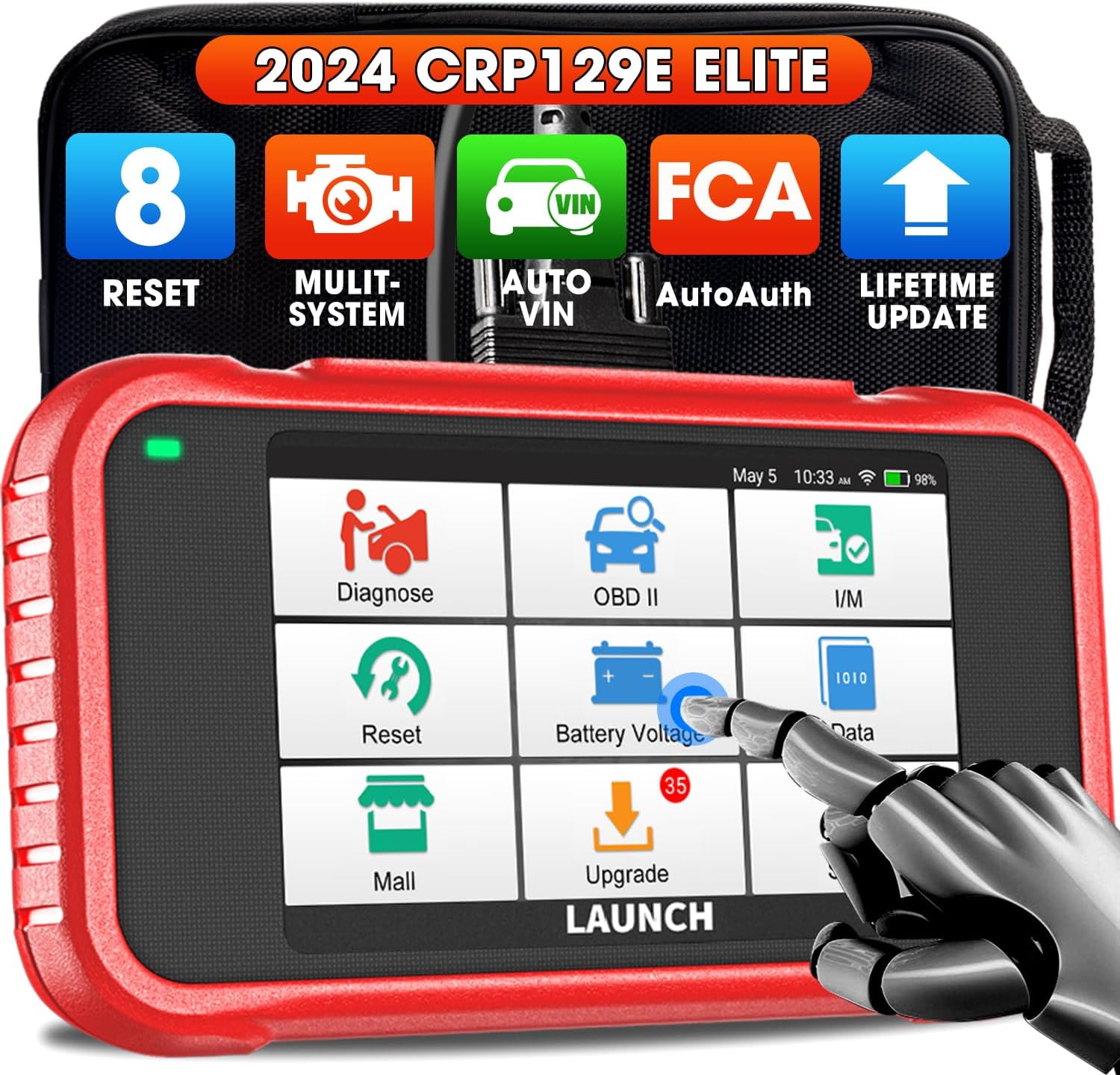 LAUNCH CRP129E Elite 2024 OBD2 Scanner, 8 Reset Oil/EPB/TPMS/SAS/BMS/Throttle/DP...