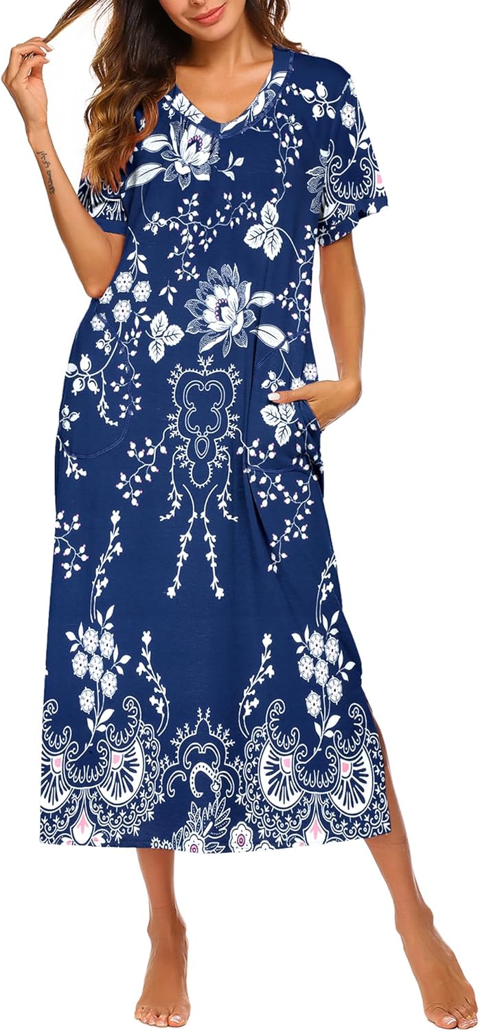 Ekouaer Women's Nightgown, Special Full Length Short Sleeve Nightgown, Affordabl...