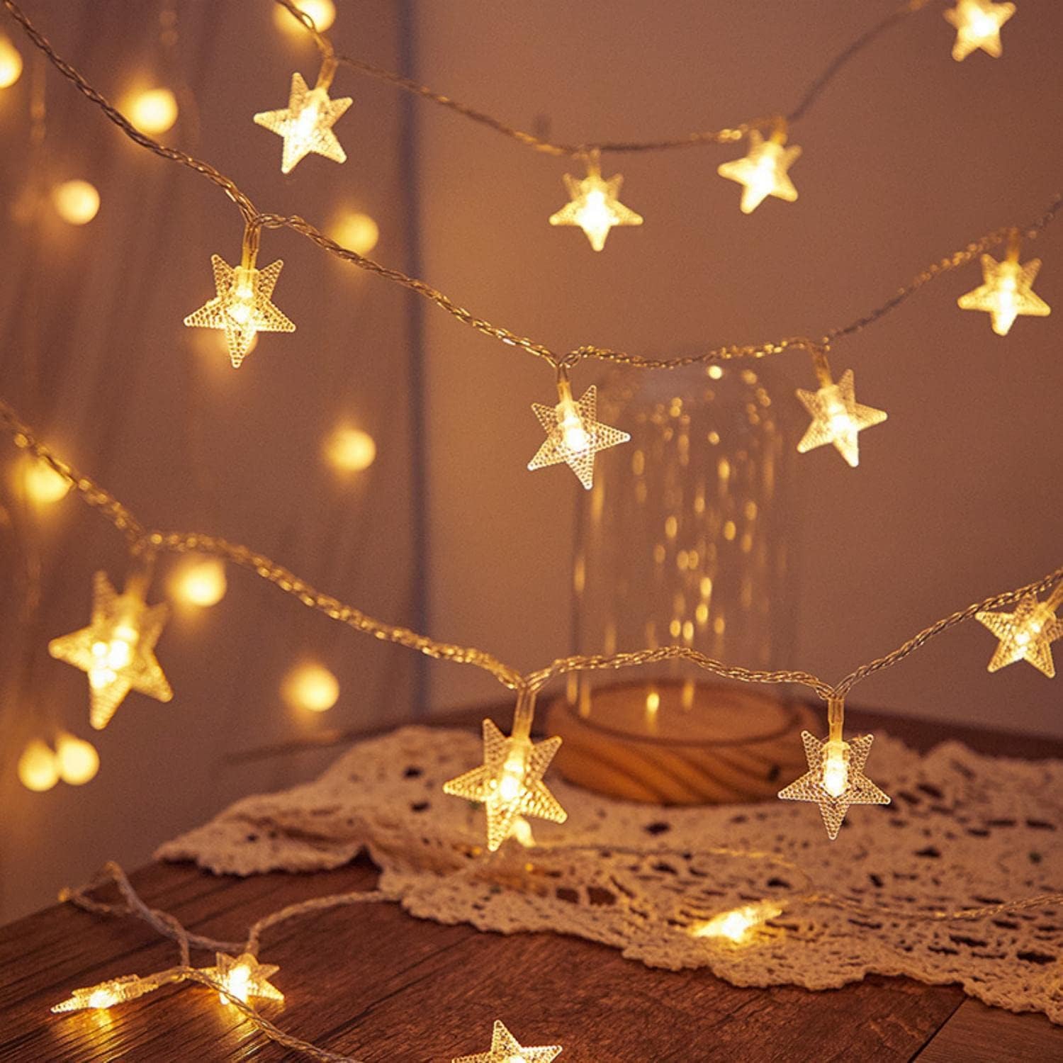LiyuanQ Fairy Lights Plug in, 60 LED Star String Lights Mains Powered 8 Modes Wa...