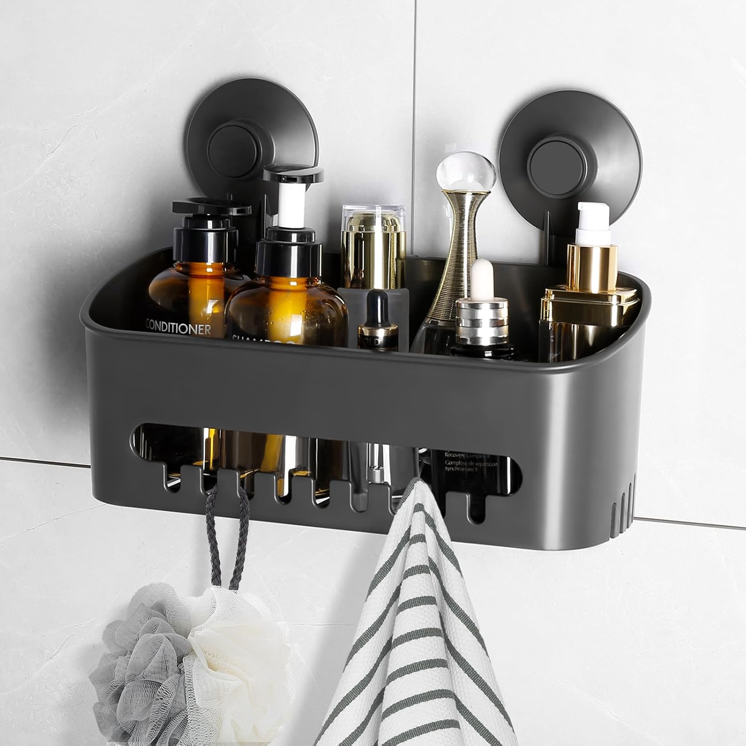 Luxear Shower Caddy Suction Grey Shower Caddy No Drilling Max Hold 20KG Shower S...