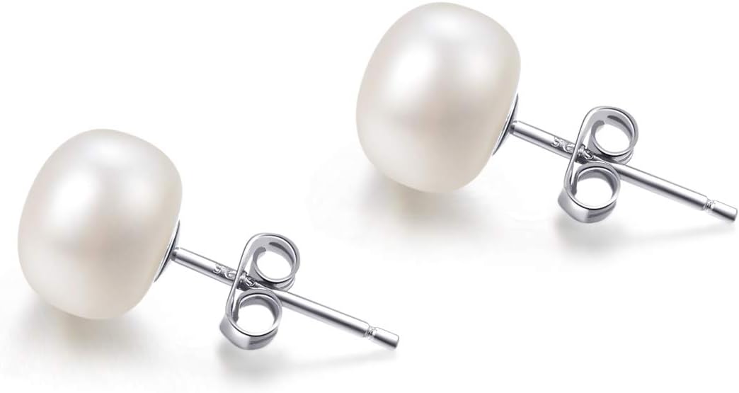 White Real Pearl Earrings 925 Sterling Silver 5mm Small 6mm 7mm 8mm10mm Button F...