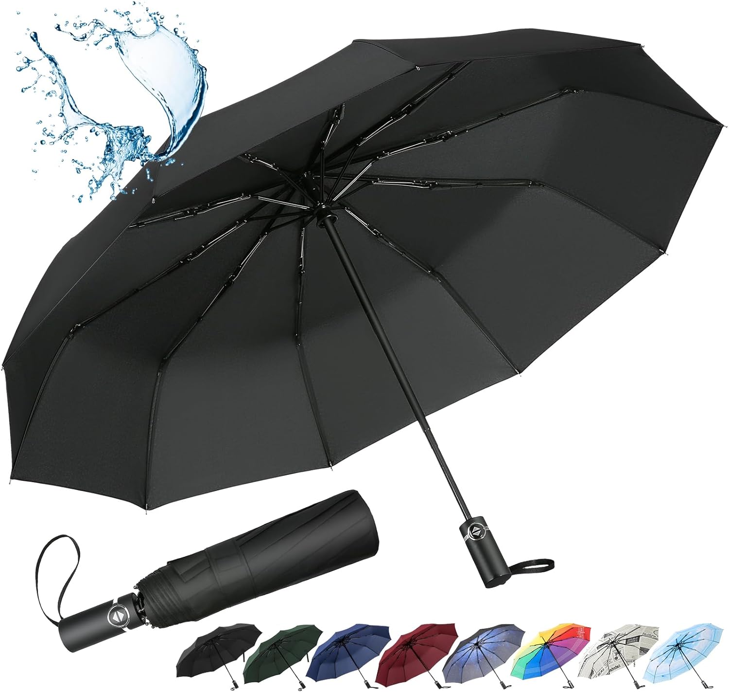 inaWarm Travel Umbrella, Strong Large Umbrellas Automatic Open Close, Folding Um...