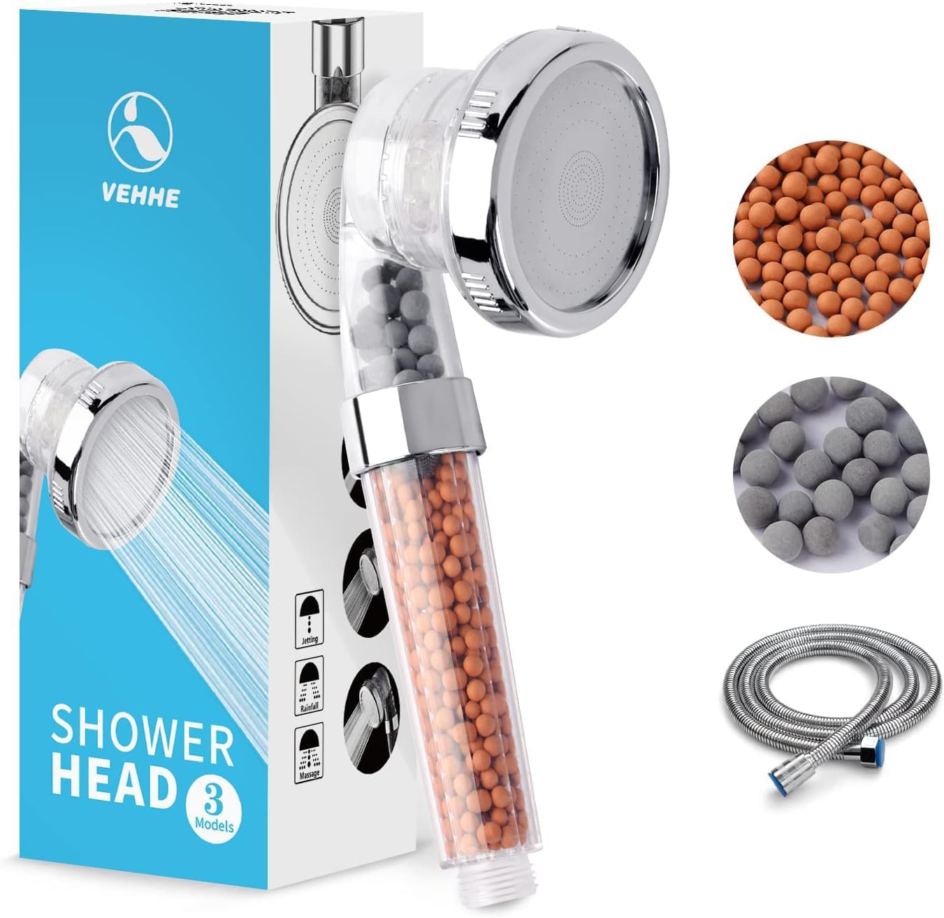 VEHHE Water Saving Shower Head with 1.5M Shower Ho...