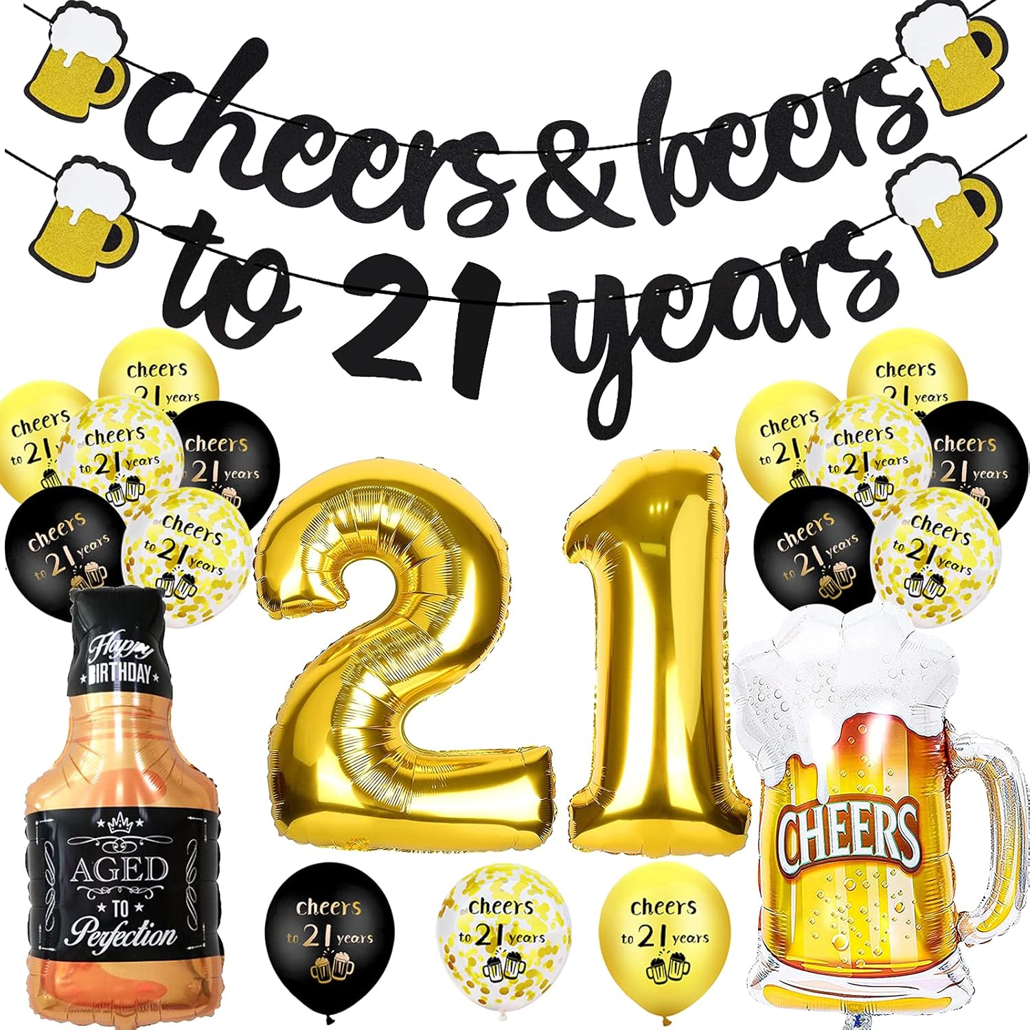 21st Birthday Decorations for Him, 21st Birthday Decorations with Cheer Banner,...