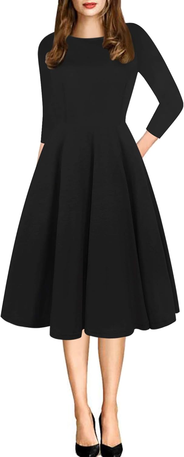 Oxiuly OX165 Women's Dress, Special Vintage Patchwork Dress with Pockets, Innova...