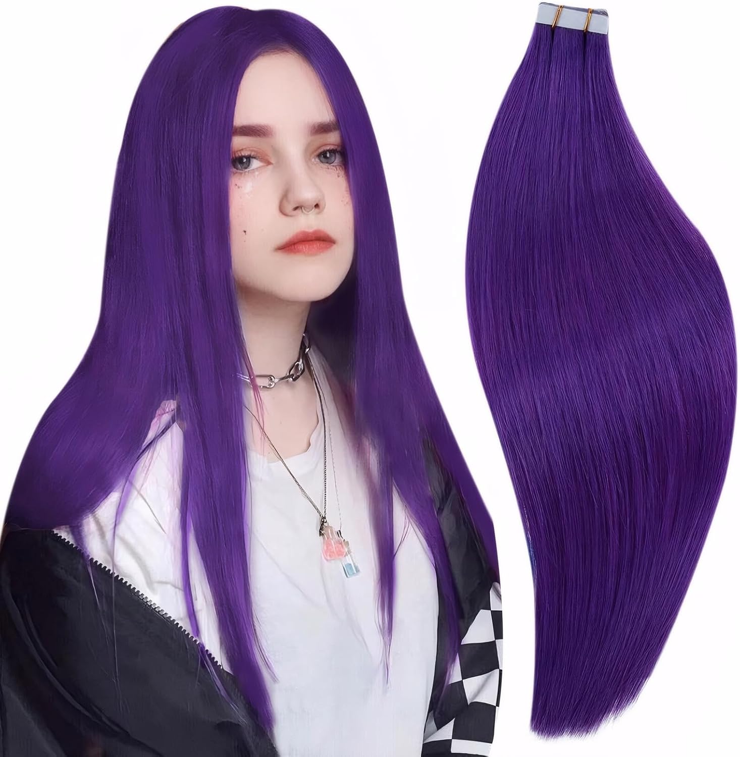**Best RUNATURE Purple Tape in Hair Extensions, Special Human Hair Tape in Exten...