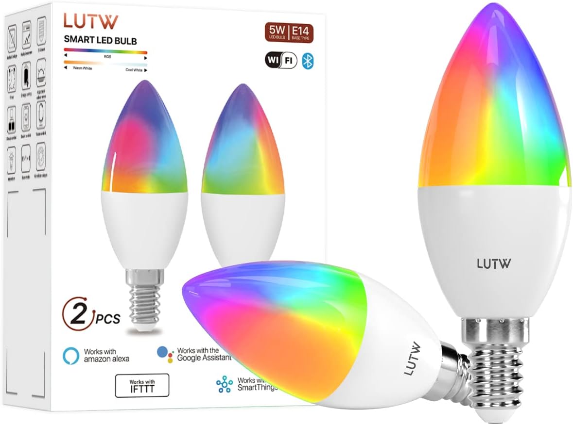 LUTW Smart Light Bulb, C37 Candle Bulbs with Colour Changing LED Light, Compatib...