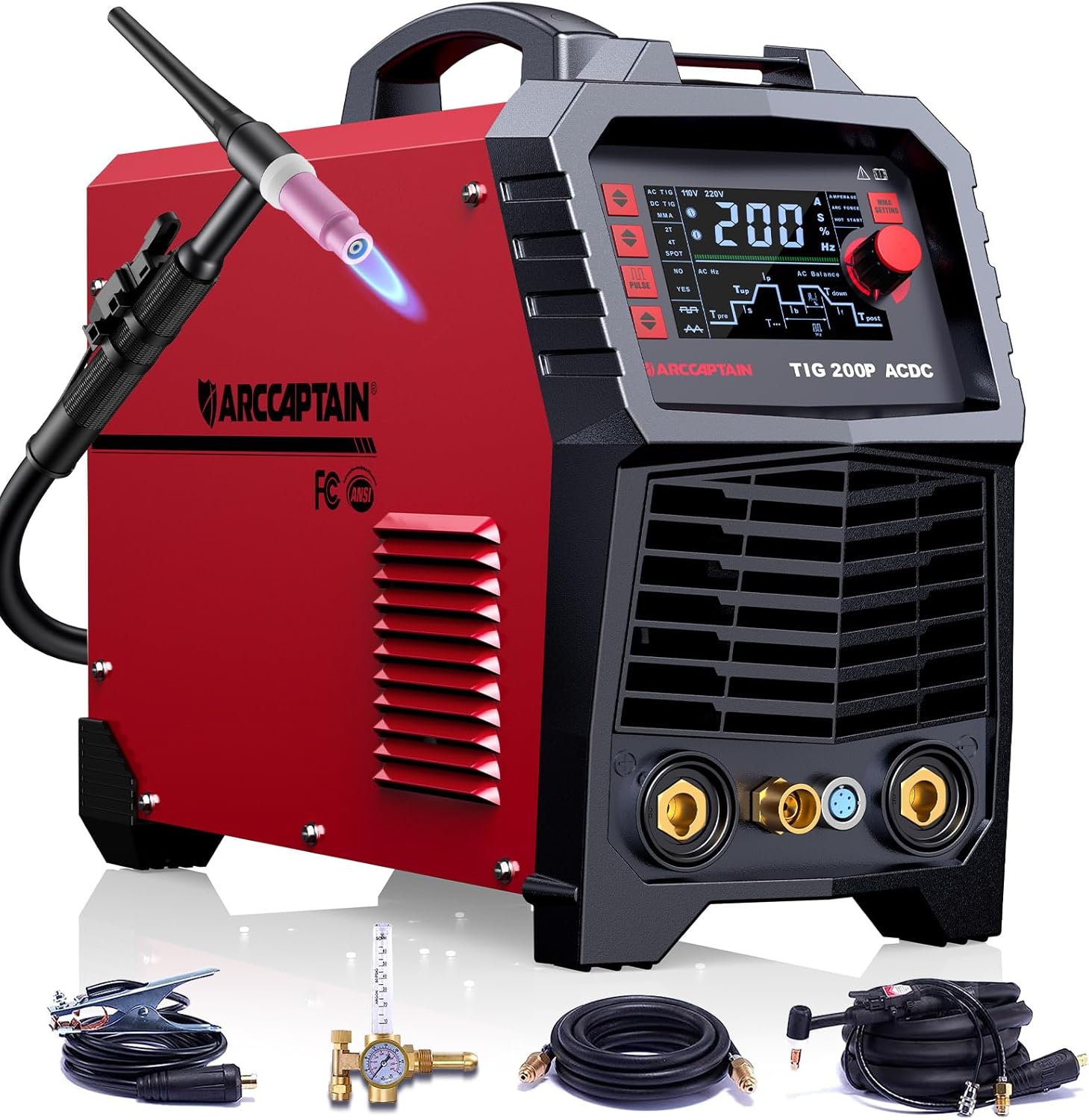 ARCCAPTAIN TIG Welder AC/DC 200Amp with Pulse, Aluminum TIG Welder 110V/220V TIG...