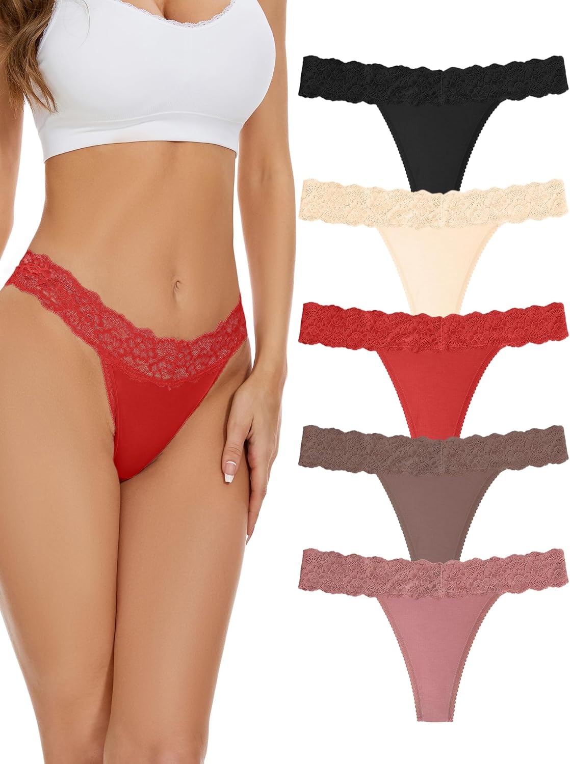 VOENXE Seamless Lace Thongs for Women, Special No Show Ladies Knickers Underwear...