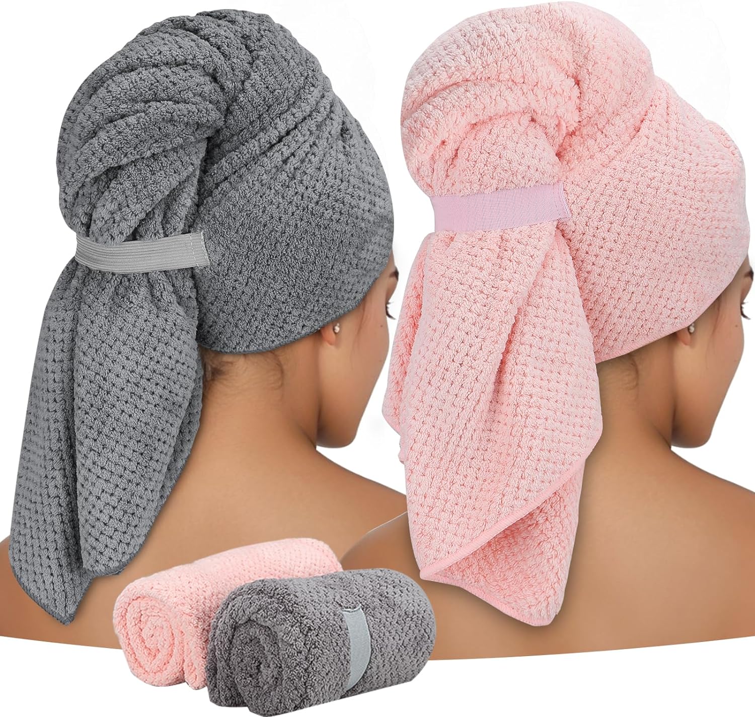 ytorgr 2 Pack Microfiber Hair Towel Wrap for Long Hair, 100 * 60cm Large Hair Tu...