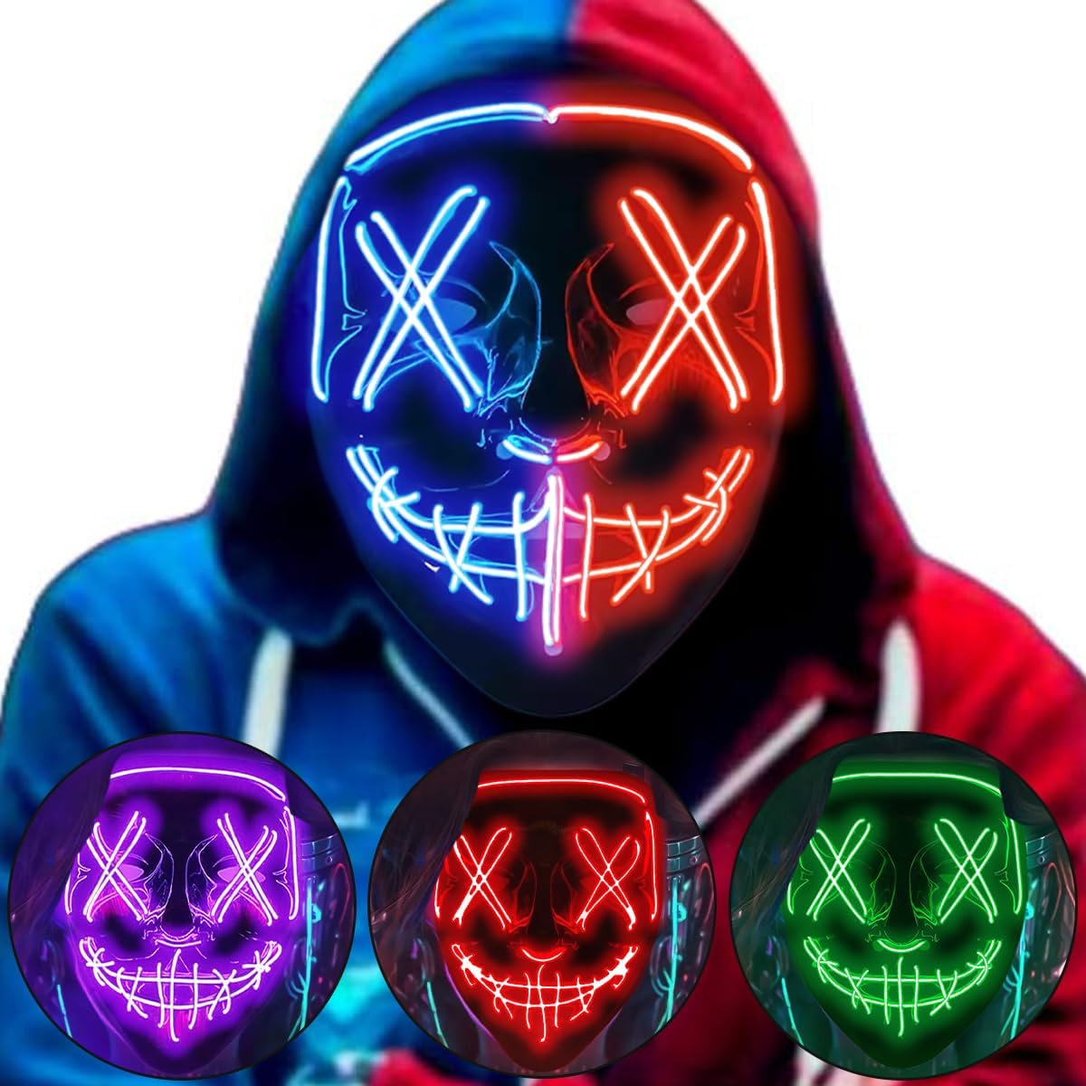 Purge Mask LED Halloween Mask LED Halloween Costume LED Glow Scary Light Up Mask...