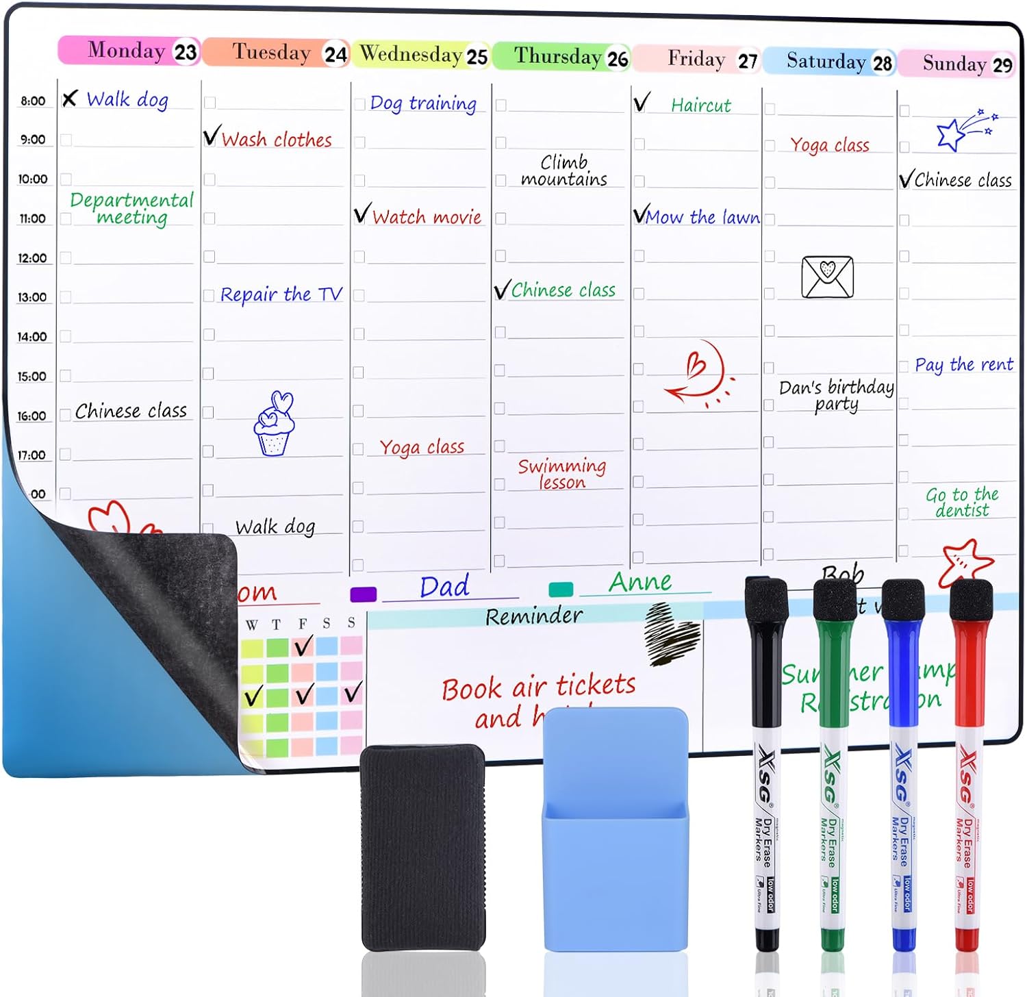 POPRUN Weekly Planner Whiteboard Family Calendar for Wall, 60×40cm Self Adhesive...