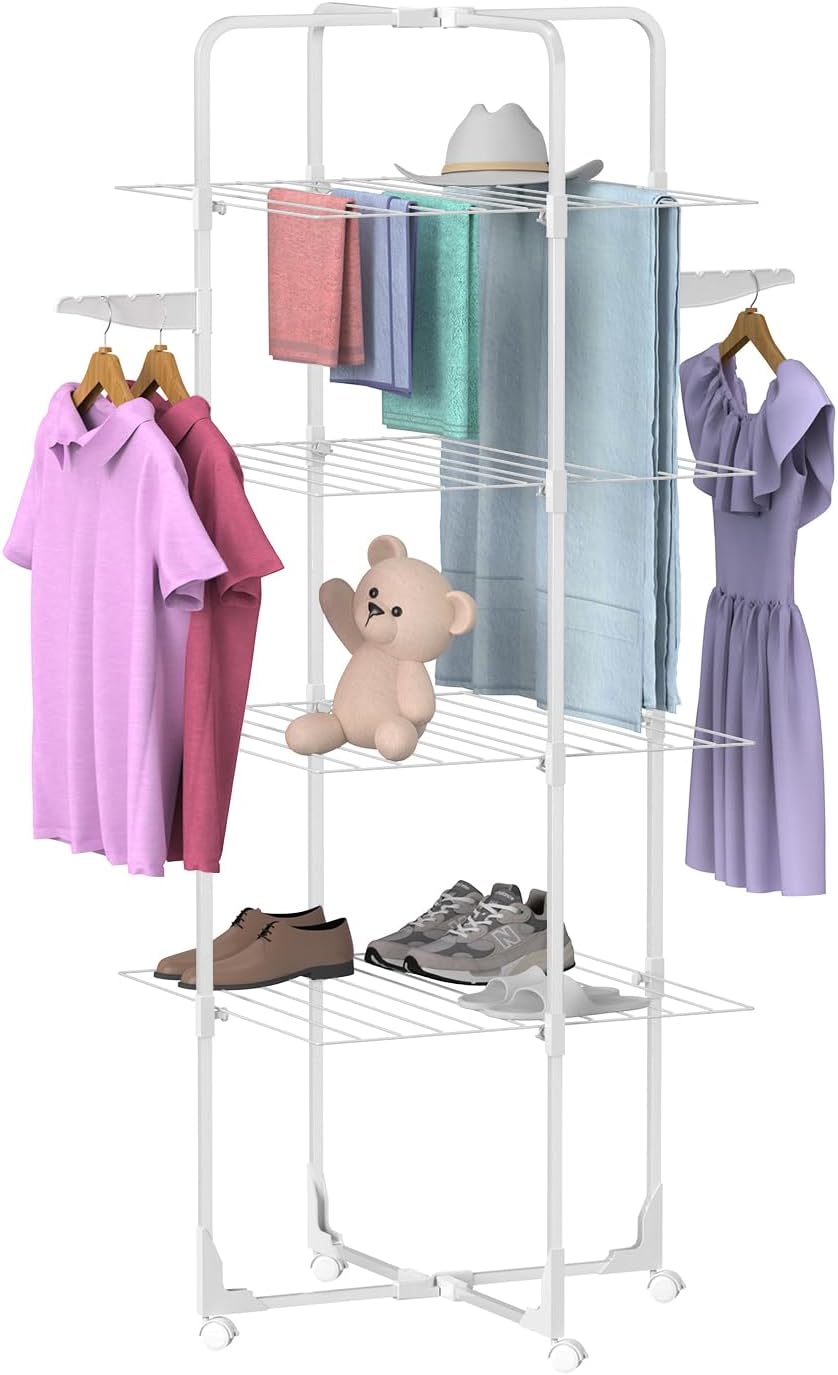 Innotic Clothes Airer Square tube, 4 Tier Foldable Clothes Drying Rack Tower typ...