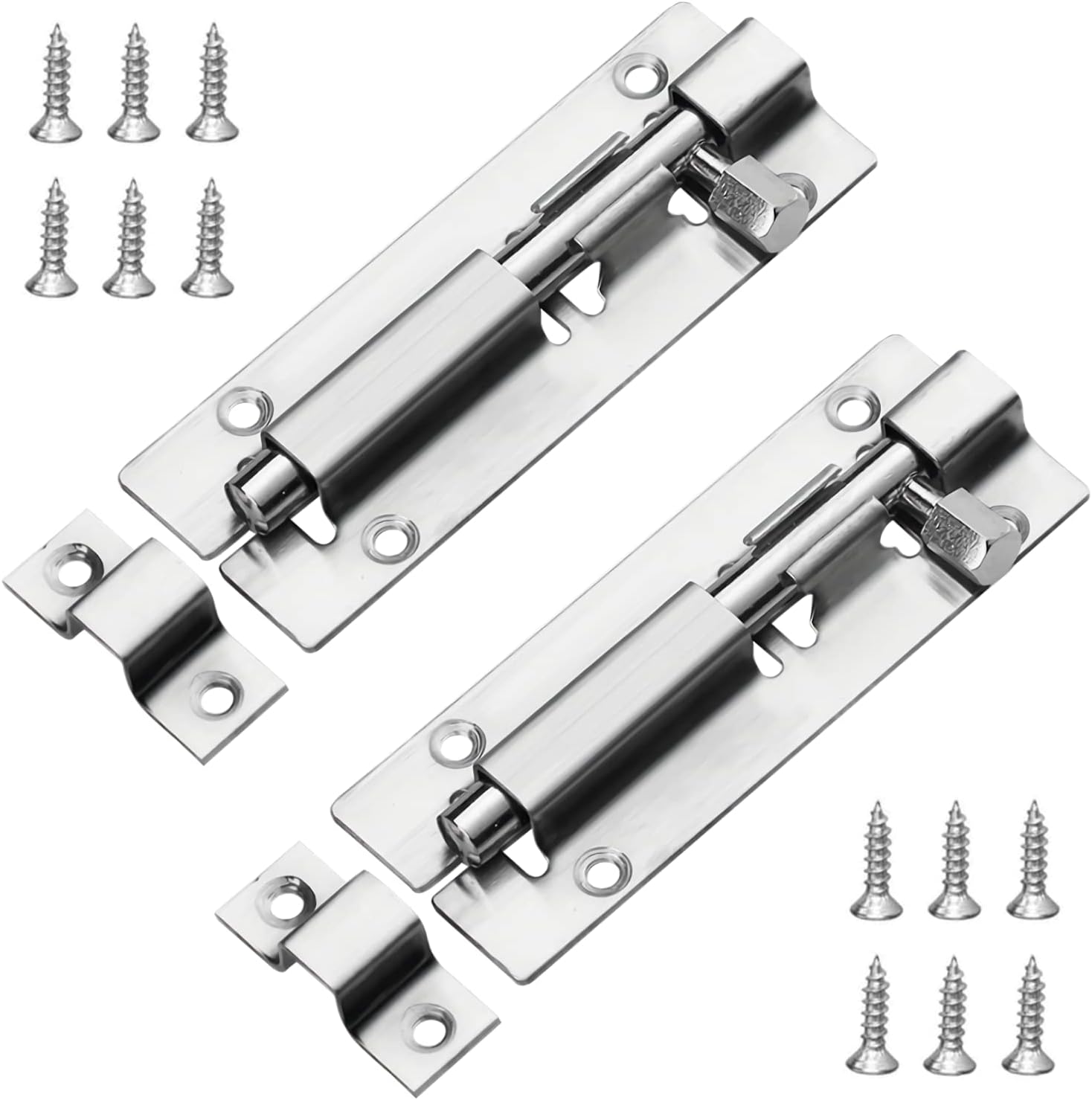 JelKen 2 Pack Door Lock Bolts, High-Quality 4" Stainless Steel Door Latch with S...