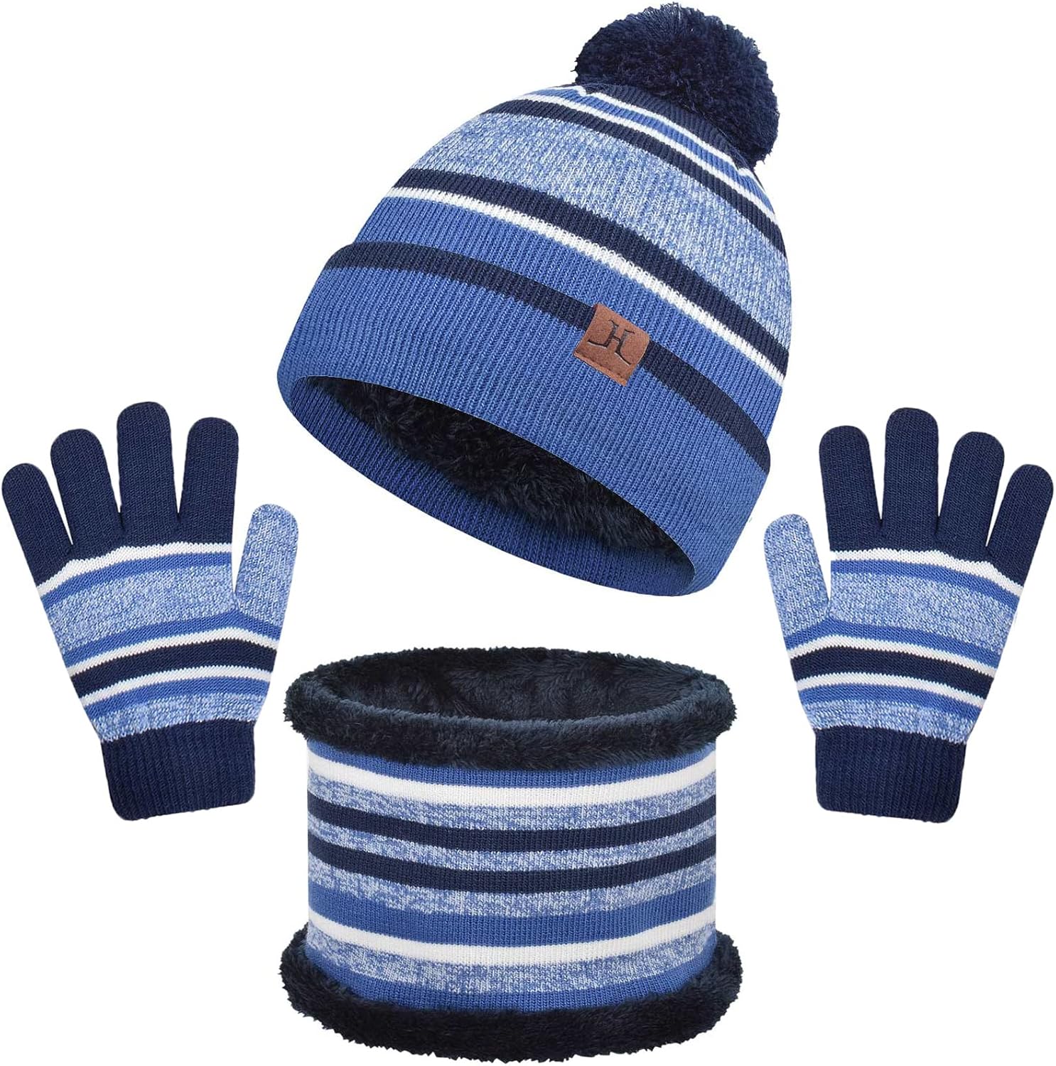 Heekpek Hat and Scarf Set for Kids, Special Winter Pom Pom Hat Scarf Gloves Set...
