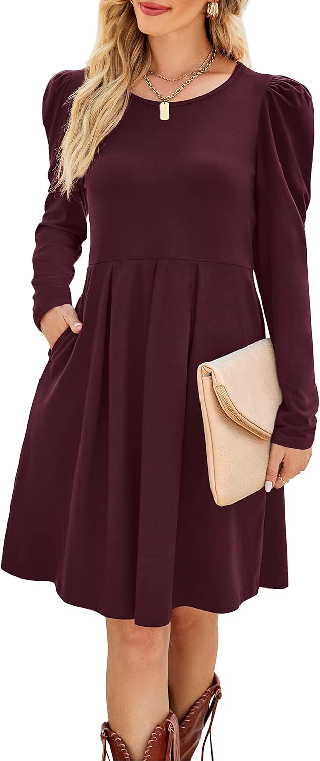 Aokosor Womens Casual Dress Gigot Long Sleeve Dres...
