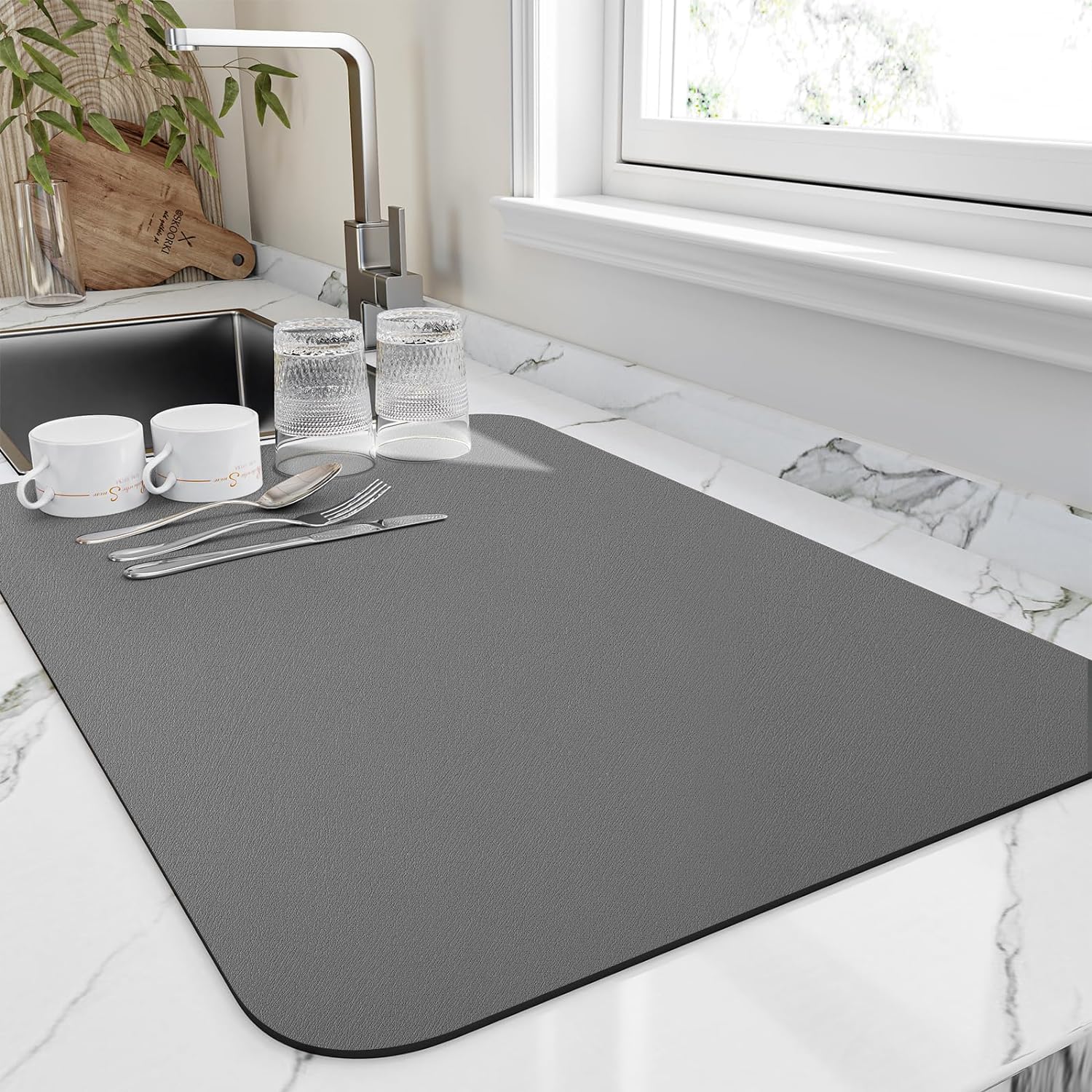 Dish Drying Mat for Kitchen Counter, Heat Resistant Drainer Mats with Non-slip R...