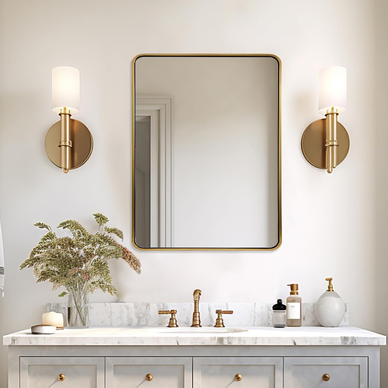 ANDY STAR 28x36 INCH Gold Mirror Bathroom, Brushed Gold Mirrors for Wall in Anti...