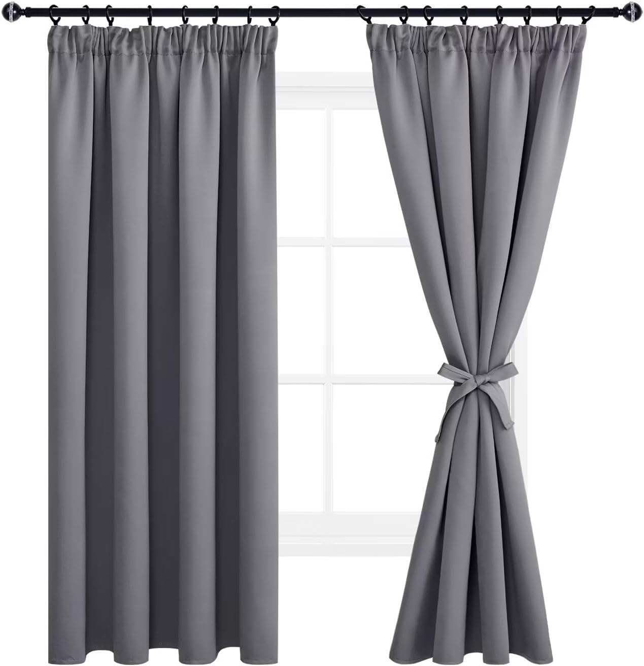 DWCN Grey Blackout Curtains for Bedroom Thermal Curtains Pencil Pleat Short Wind...