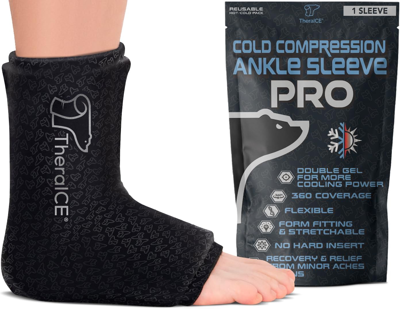 TheraICE Ankle Ice Pack Wrap PRO for Swelling, Reusable Ankle Ice Pack for Sprai...