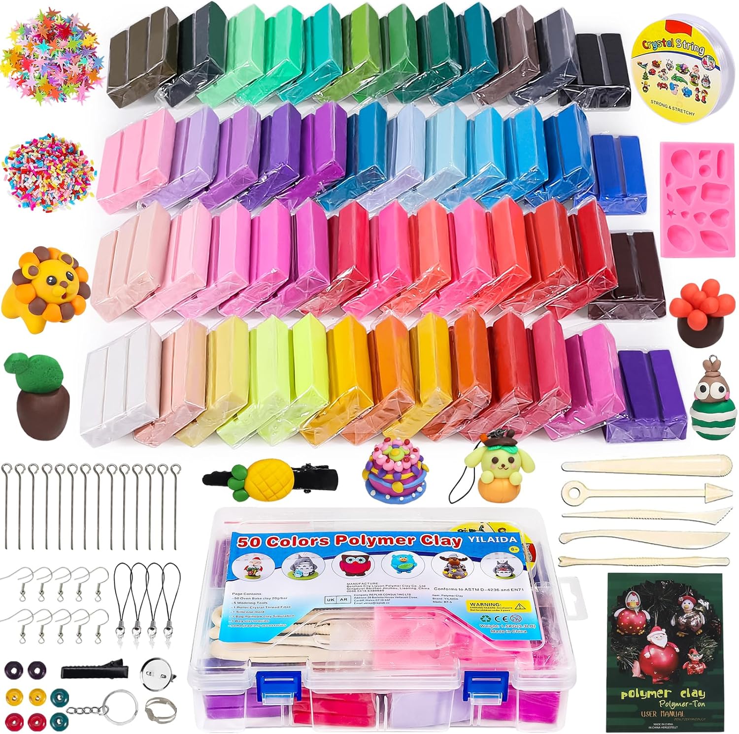 YILAIDA 50 Colors Oven Bake Modeling Clay, Non-Toxic & Safe, Polymer Clay Starte...