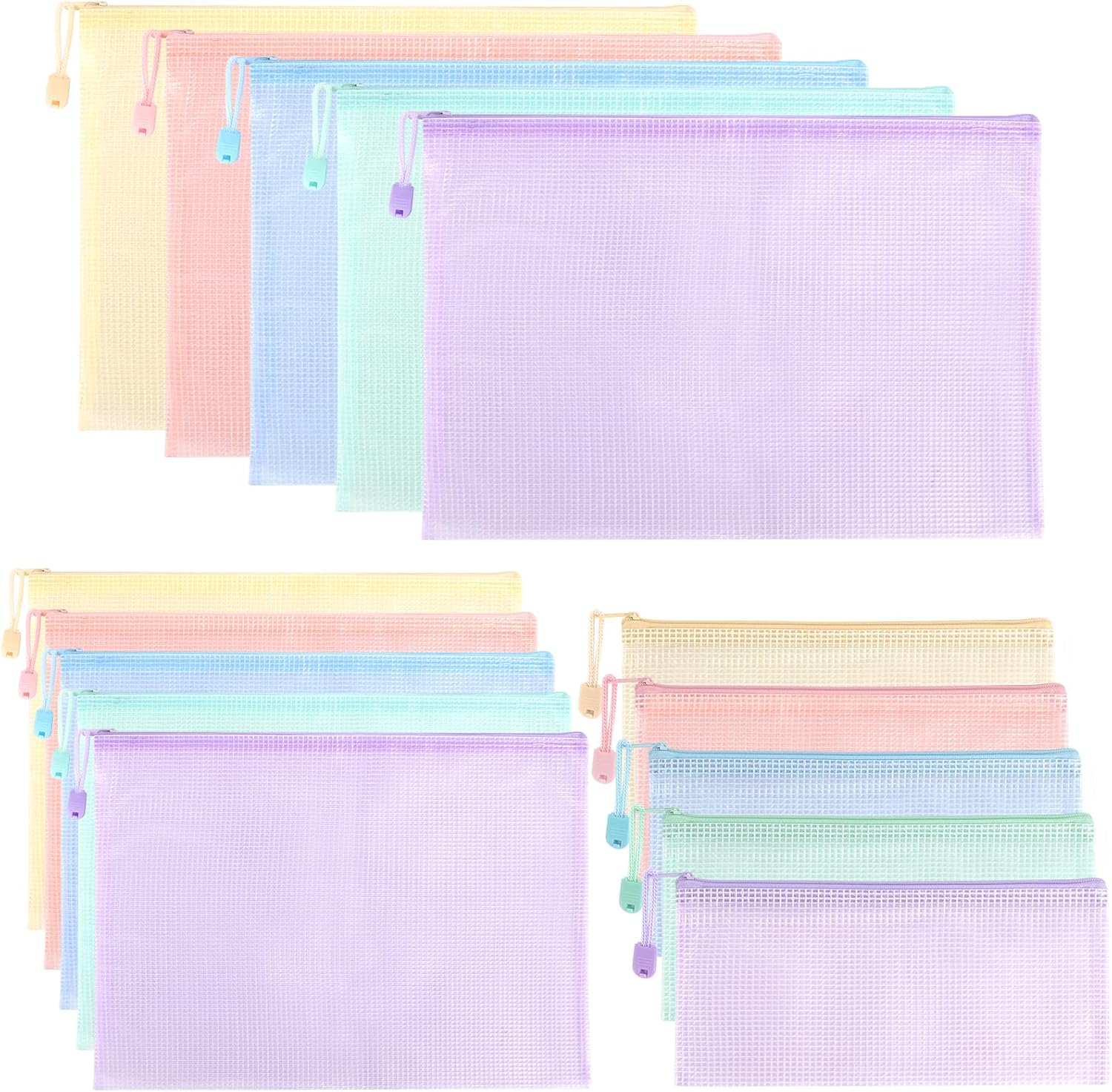 Mutsitaz 15 Pack Plastic Wallets File Bags, A4+A5+A6 Size Document Wallets with...