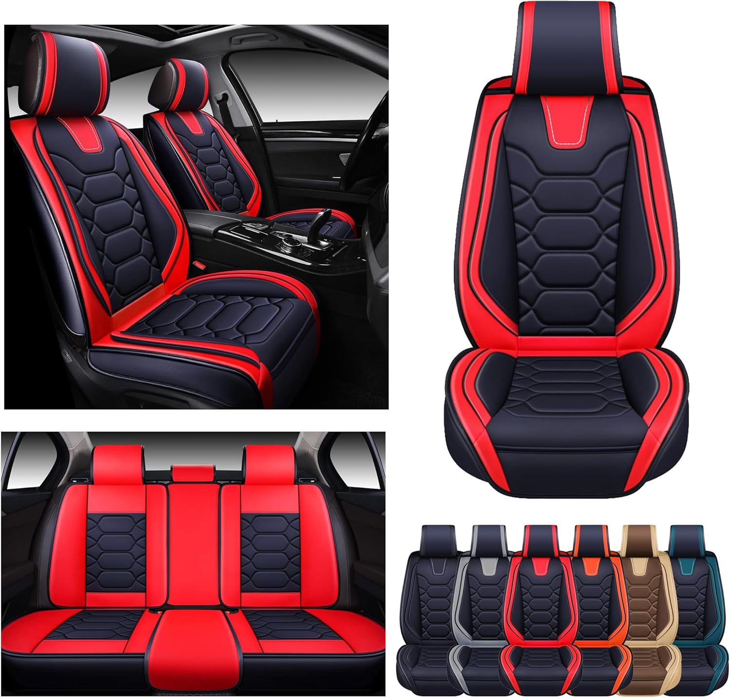 OASIS AUTO Car Seat Covers Premium Waterproof Faux Leather Cushion Universal Acc...