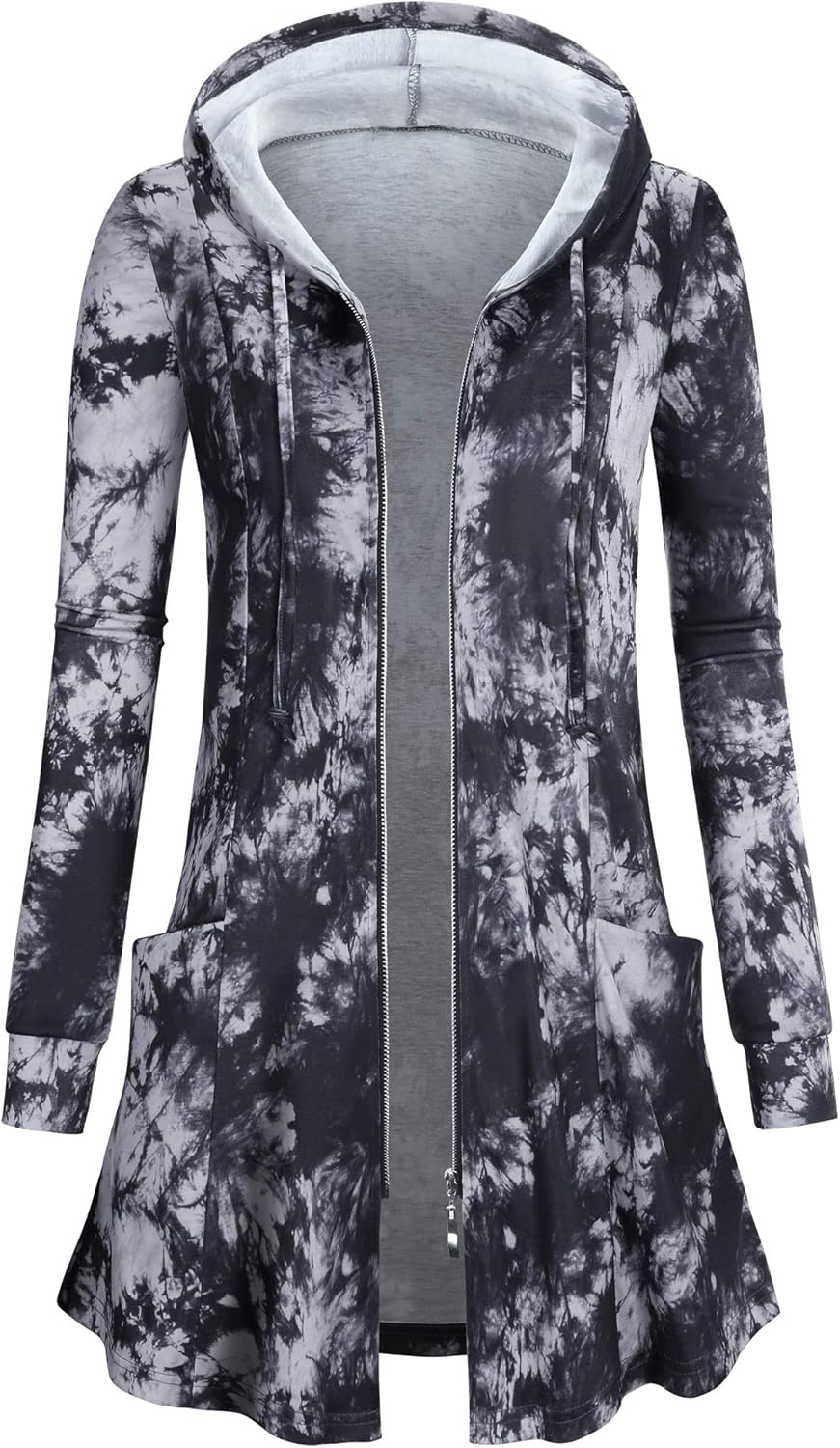 Miusey Womens Zip Up Long Hoodie Jacket Lightweight Tunic Sweatshirt Open Front...
