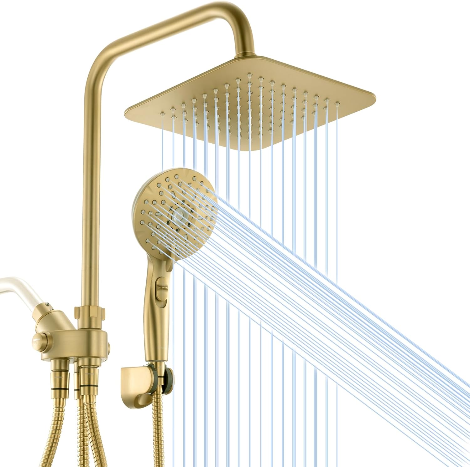 Dual Shower Head Combo, Luxurious Gold 8'' High Pressure Rainfall Shower Head, I...