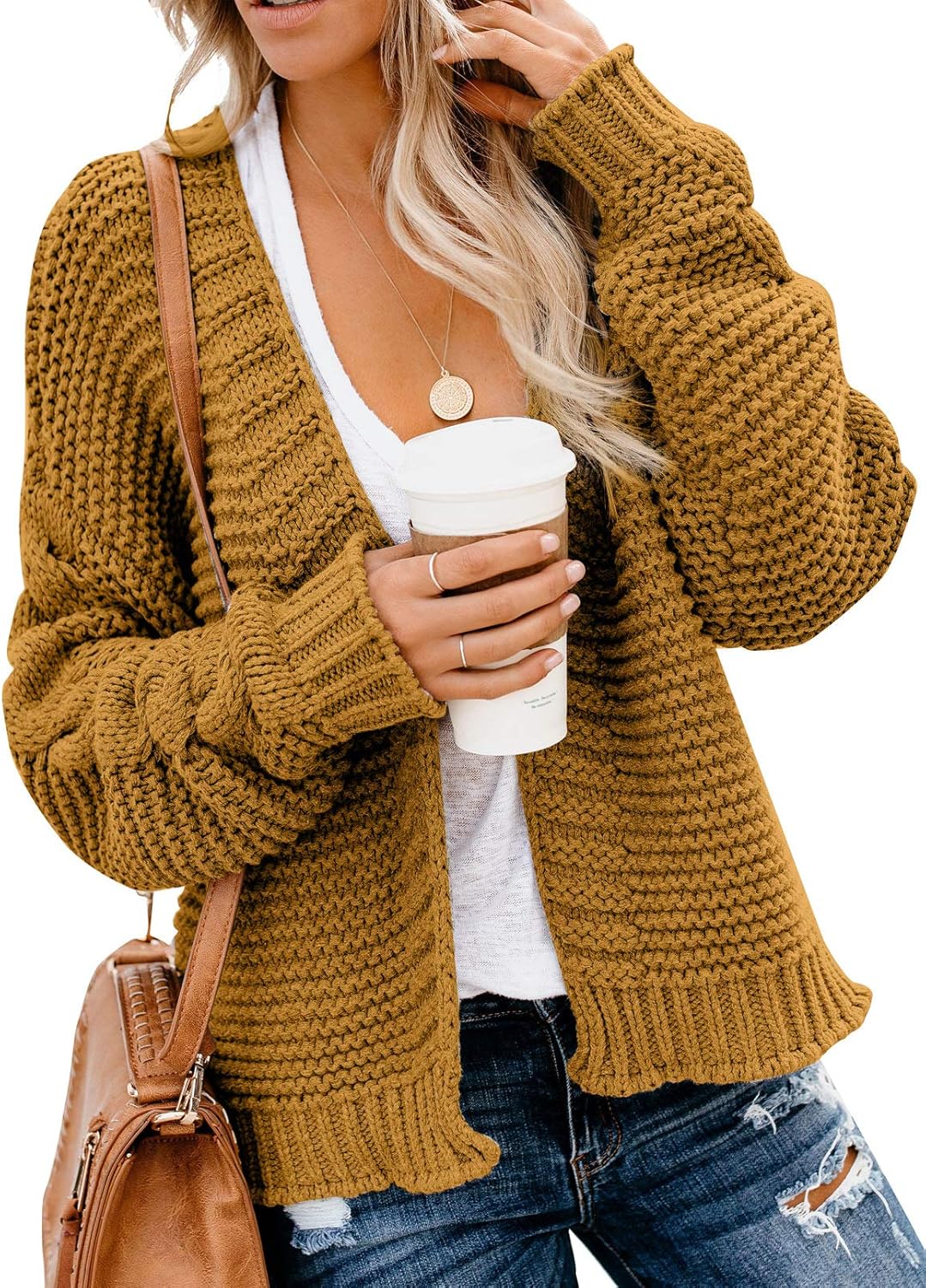 Dokotoo Womens Open Front Long Sleeve Chunky Knit Cardigan Sweaters Loose Outwea...