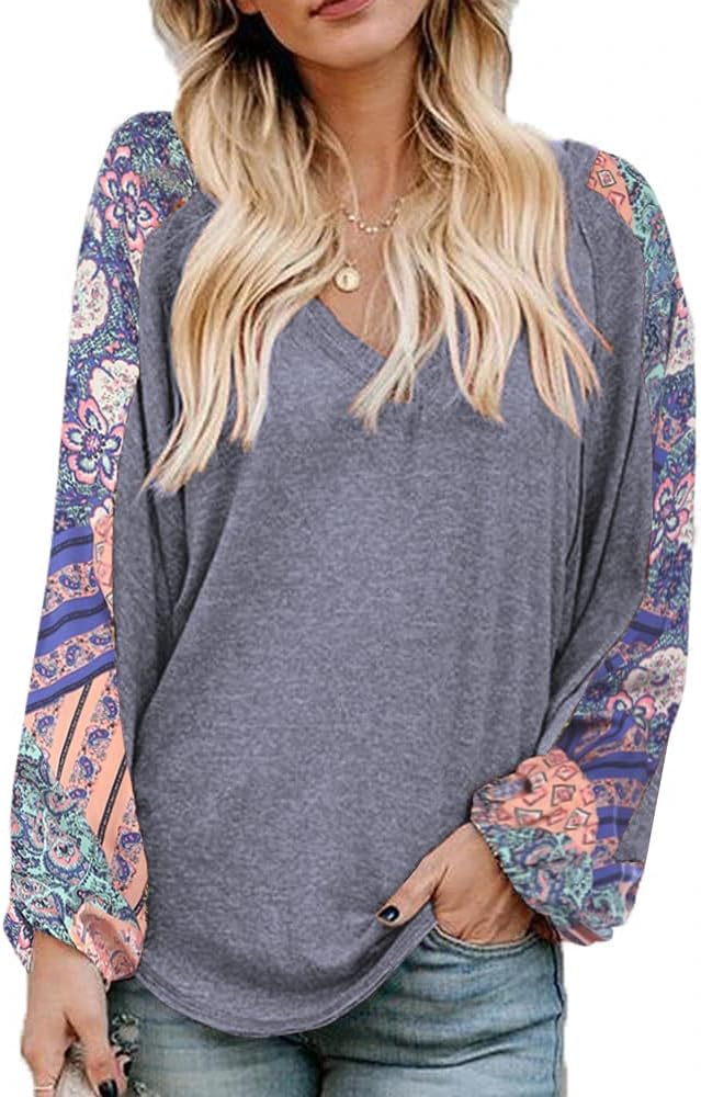 Beyove Boho Tops for Women Long Sleeve Summer Bohemian Casual Loose Fit Shirt Hi...