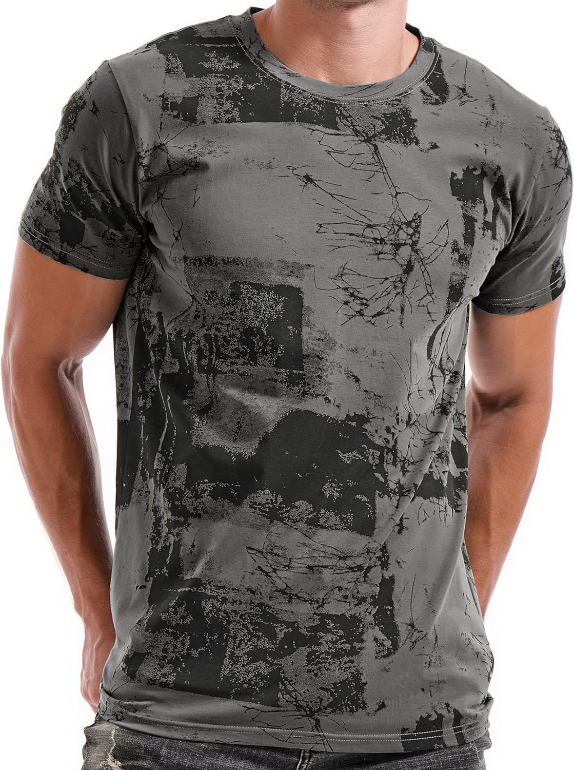 KLIEGOU Mens Hipster Hiphop Tees - Fashion Print T-Shirts Large 606 Dark Gray