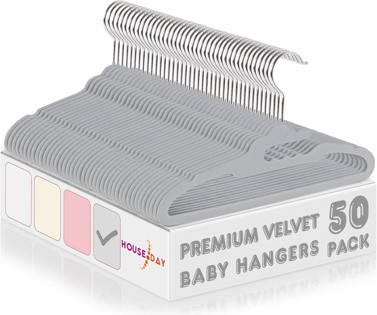HOUSE DAY Premium Baby Velvet Hangers 50 Pack for Kids, Non Slip Baby Clothes Ha...