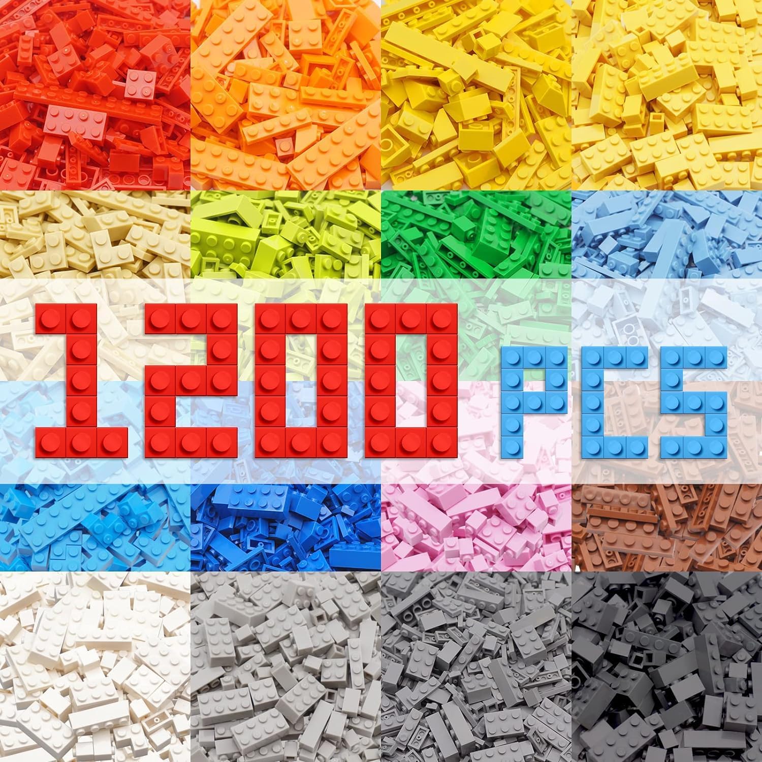 HIUME Building Bricks Classic 1200 Pieces Kids Building Blocks Box Compatible wi...