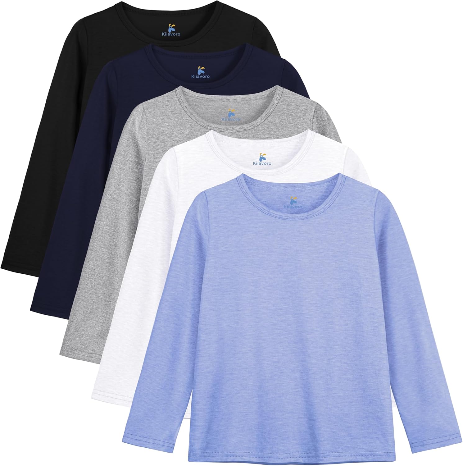 5 Pack Boys Long Sleeve Shirts Kids Soft Crewneck Tee T-Shirt Basic Long Sleeve...