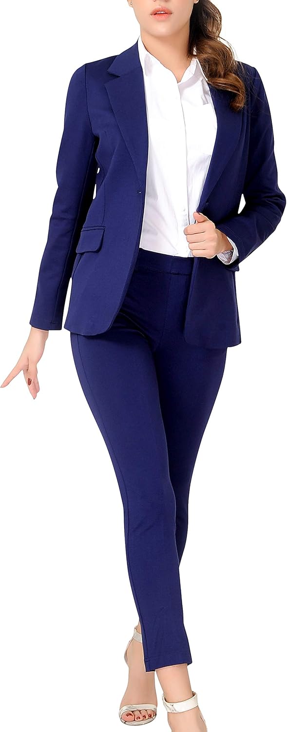 Marycrafts Women's Business Blazer Pant Suit Set for Work 14 Navy