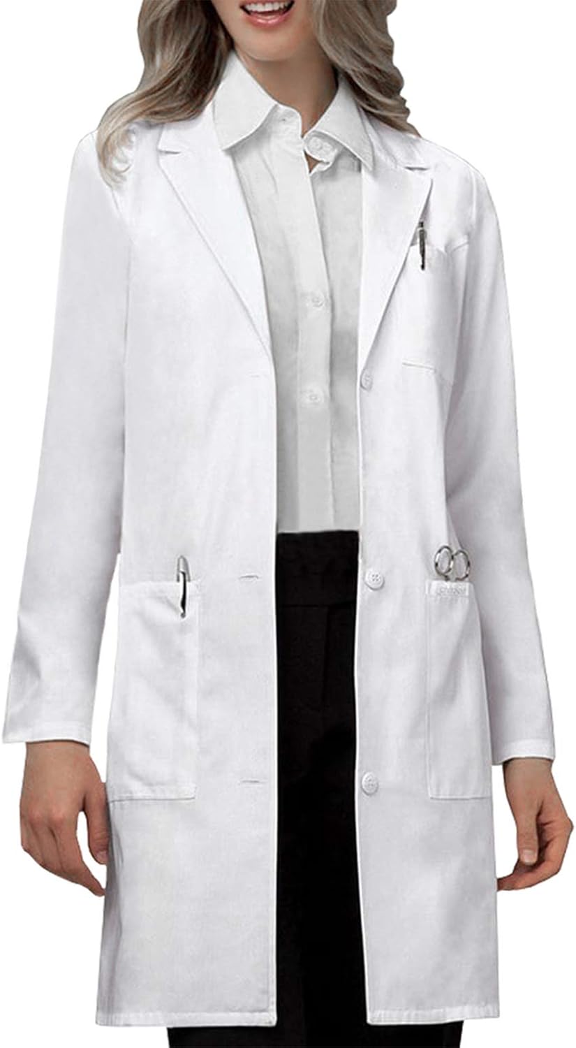 VOGRYE Professional Lab Coat for Women Men Long Sleeve, White, Unisex White Medi...