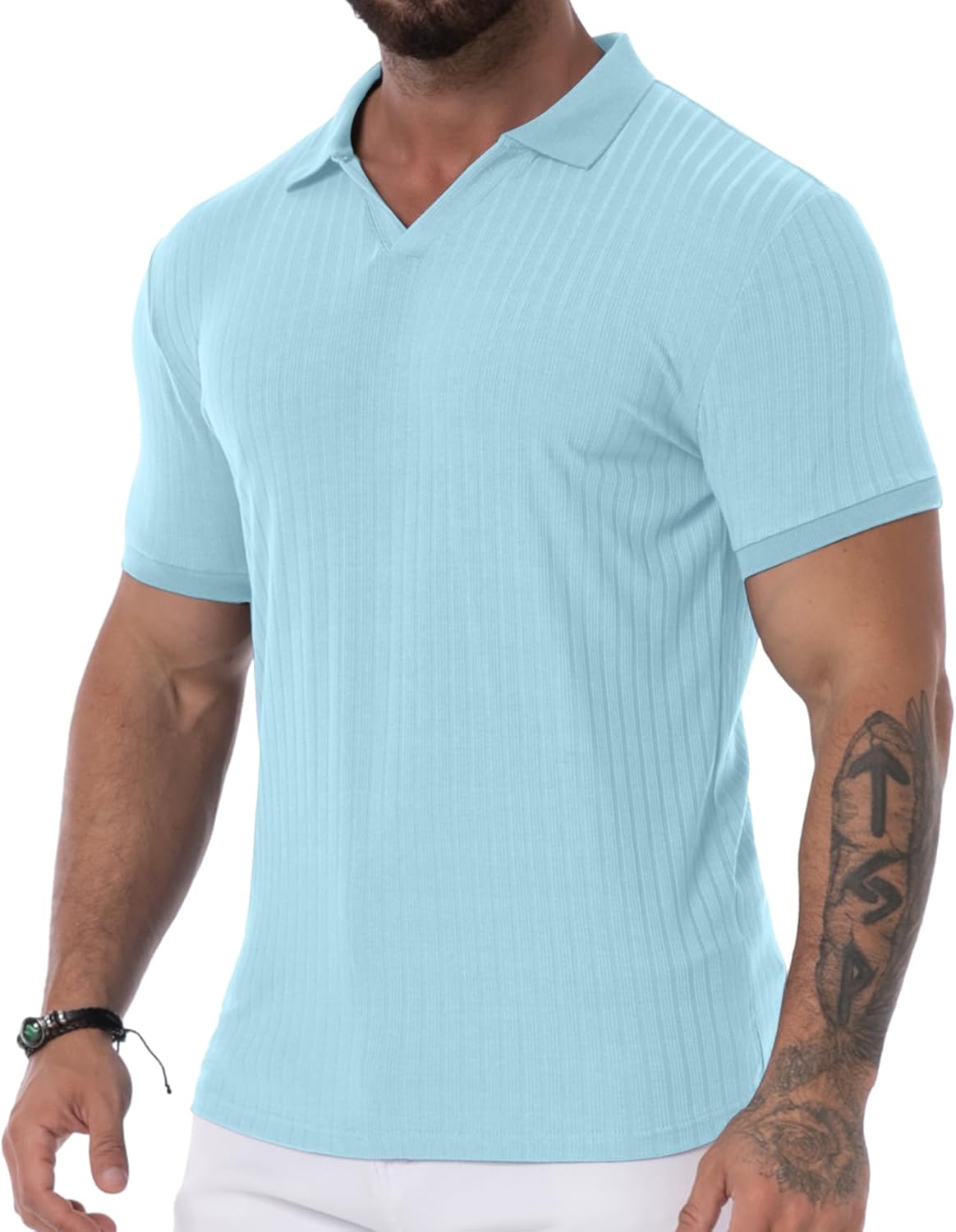 Askdeer Men's V Neck Polo Shirts Long Sleeve/Short Sleeve Muscle Slim Fit T-Shir...
