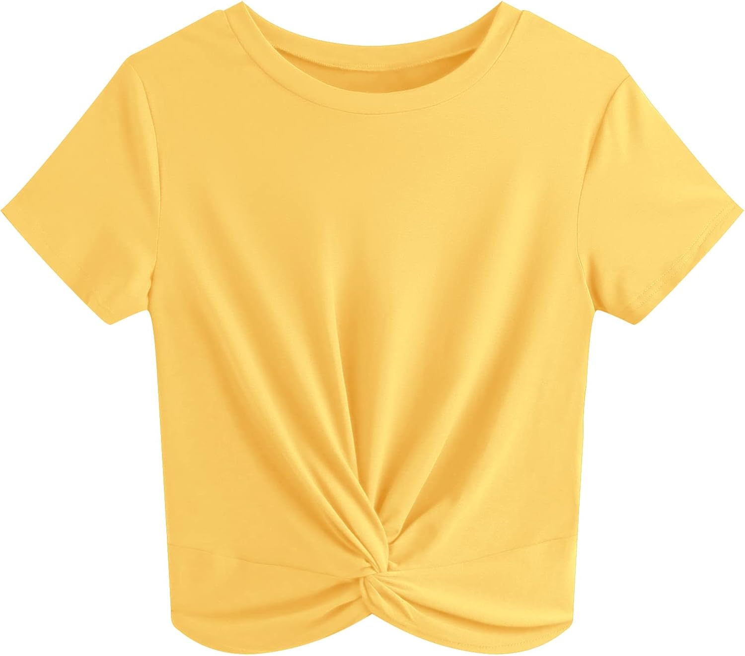 JINKESI Women's Summer Causal Short Sleeve Blouse Round Neck Crop Tops Twist Fro...