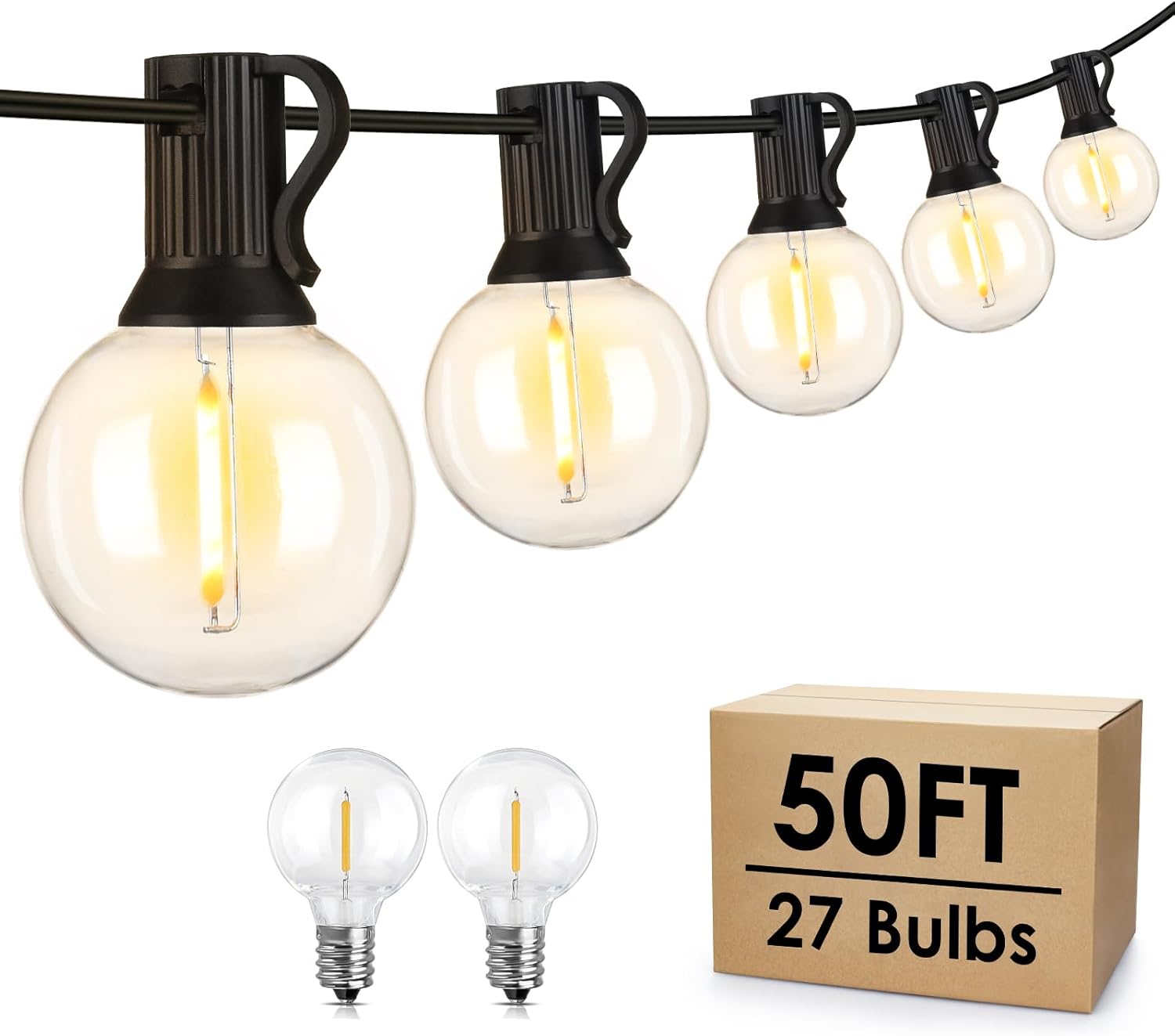 Mlambert 50Ft LED Outdoor String Lights G40 Globe Dimmable Patio Light, Waterpro...