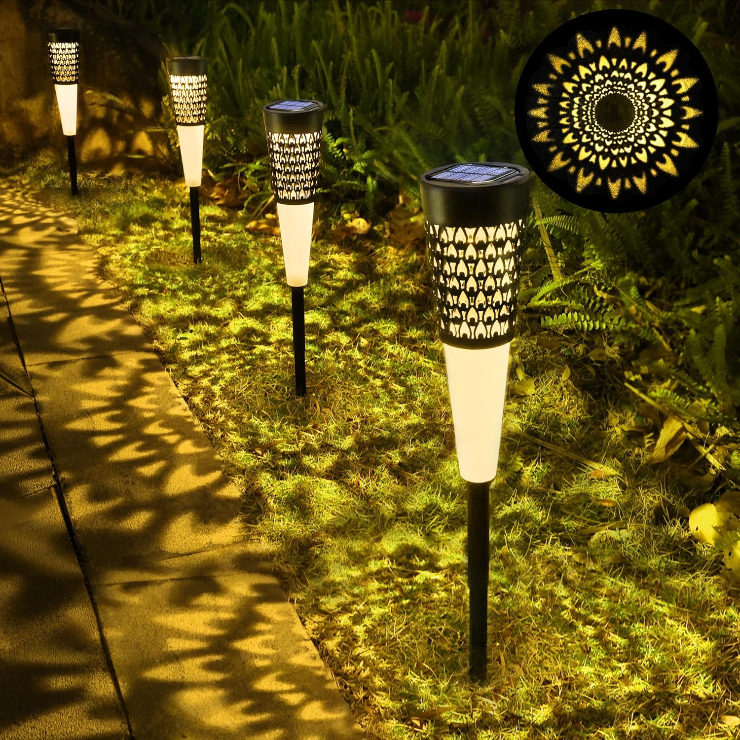 Geemoo Solar Lights Outdoor Garden, 4 Pack Solar Pathway Lights Waterproof, Sola...