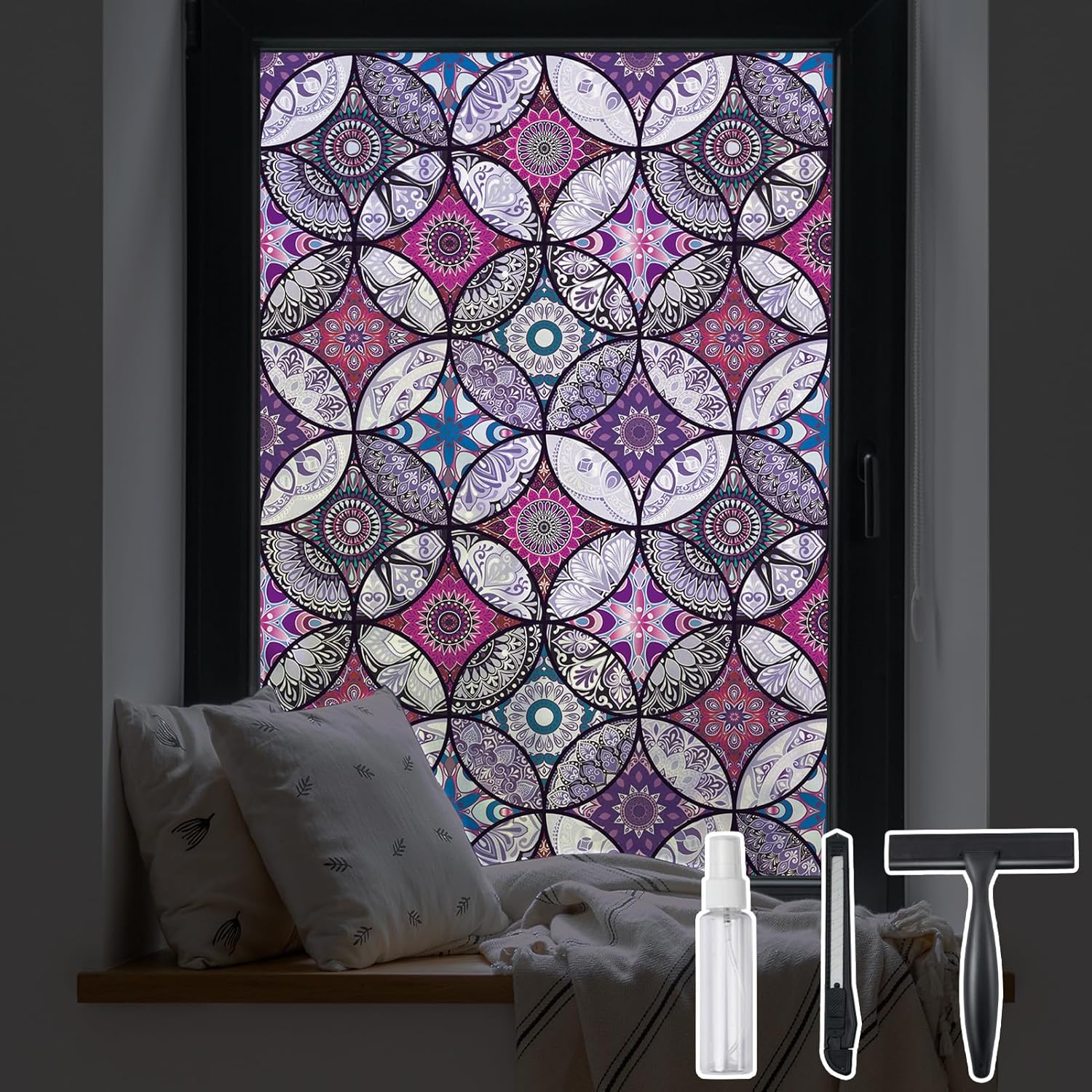 DKTIE Static Cling Decorative Window Film with Installation Tools Non Adhesive P...
