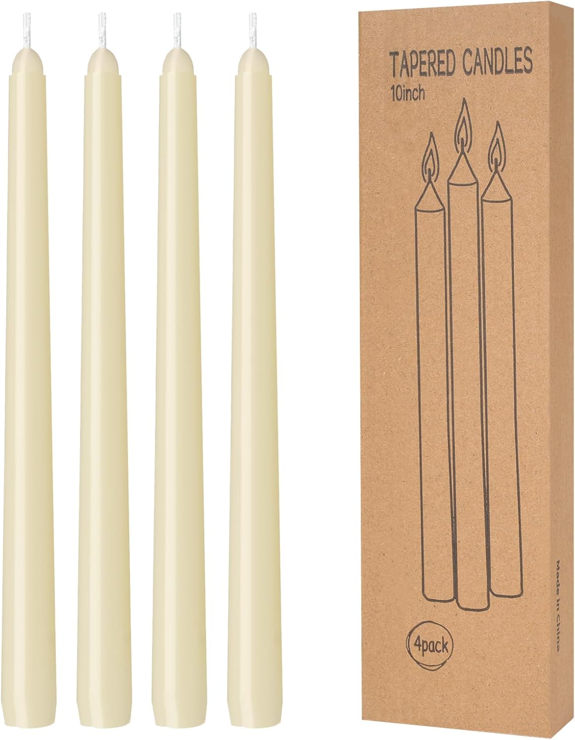 4 Pack Ivory Taper Candles - Taper Candles 10 Inch Dripless, Smokeless & Unscent...