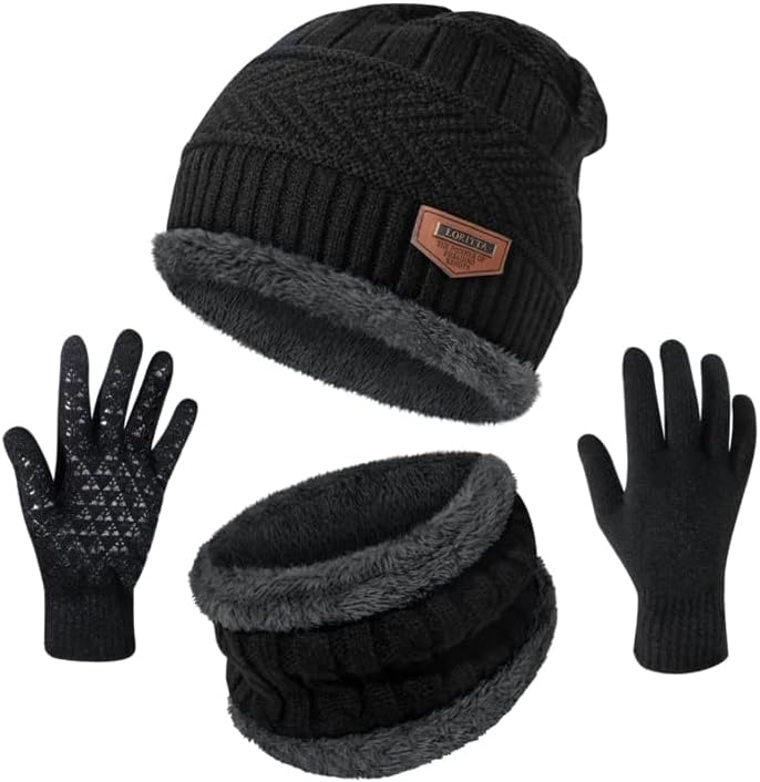 Winter Beanie Hats Scarf Gloves Set Thick Warm Slouchy Beanies Hat Knit Skull Ca...