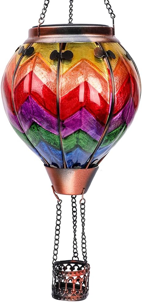 Hot Air Balloon Solar Lantern with Flickering Flame Hanging Solar Lanterns Outdo...