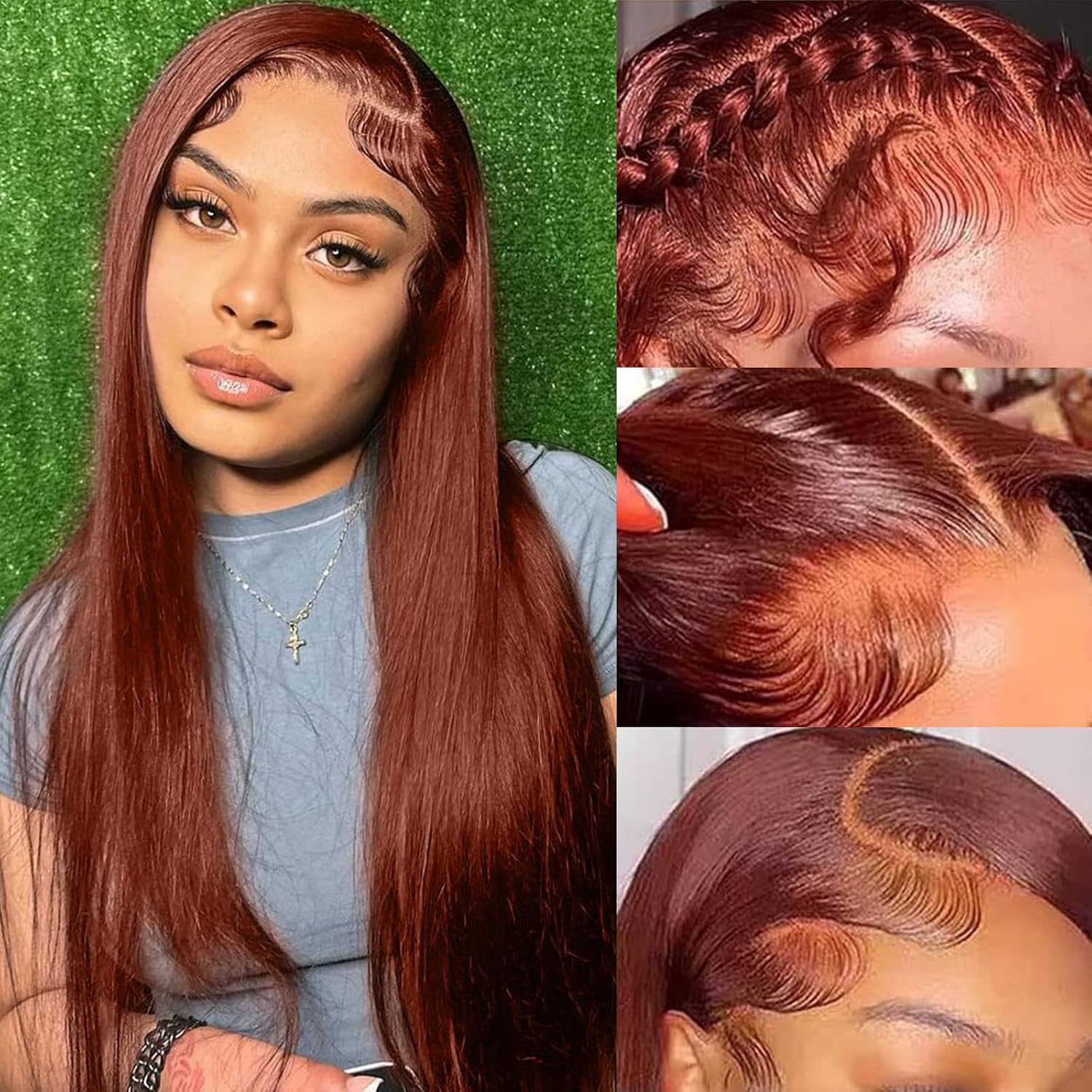 26 Inch Reddish Brown 13x6 Lace Frontal Wigs Human Hair #33 Color Straight HD La...